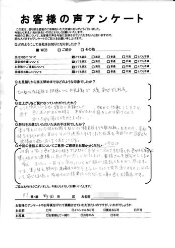 町田市高ヶ坂で外壁塗装・屋根葺き替え工事をされた Ｉ様の声